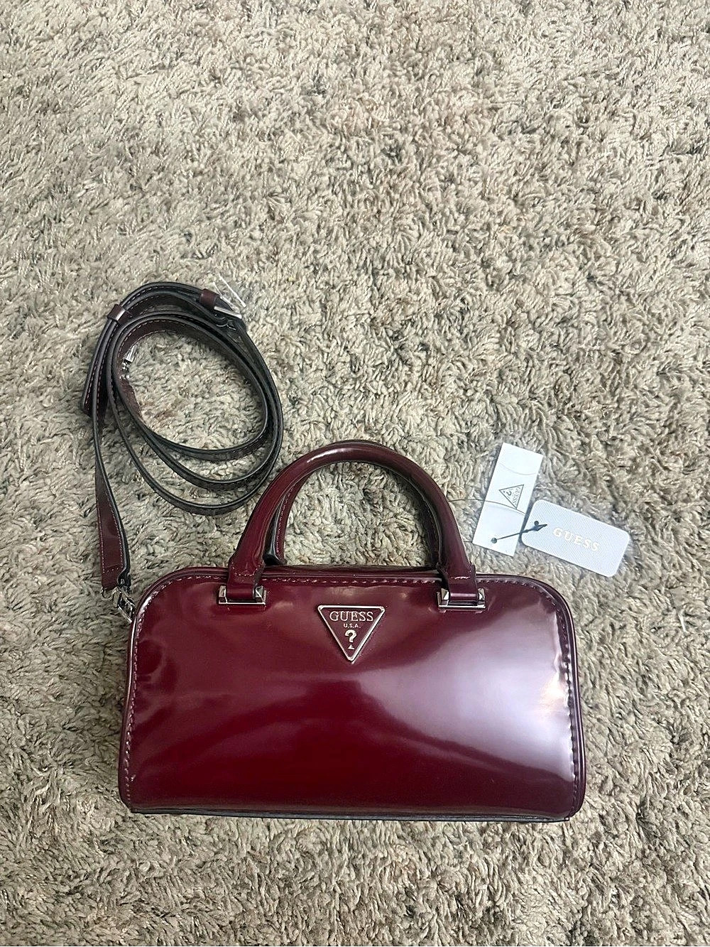 Guess Patent Satchel in Burgundy NWT